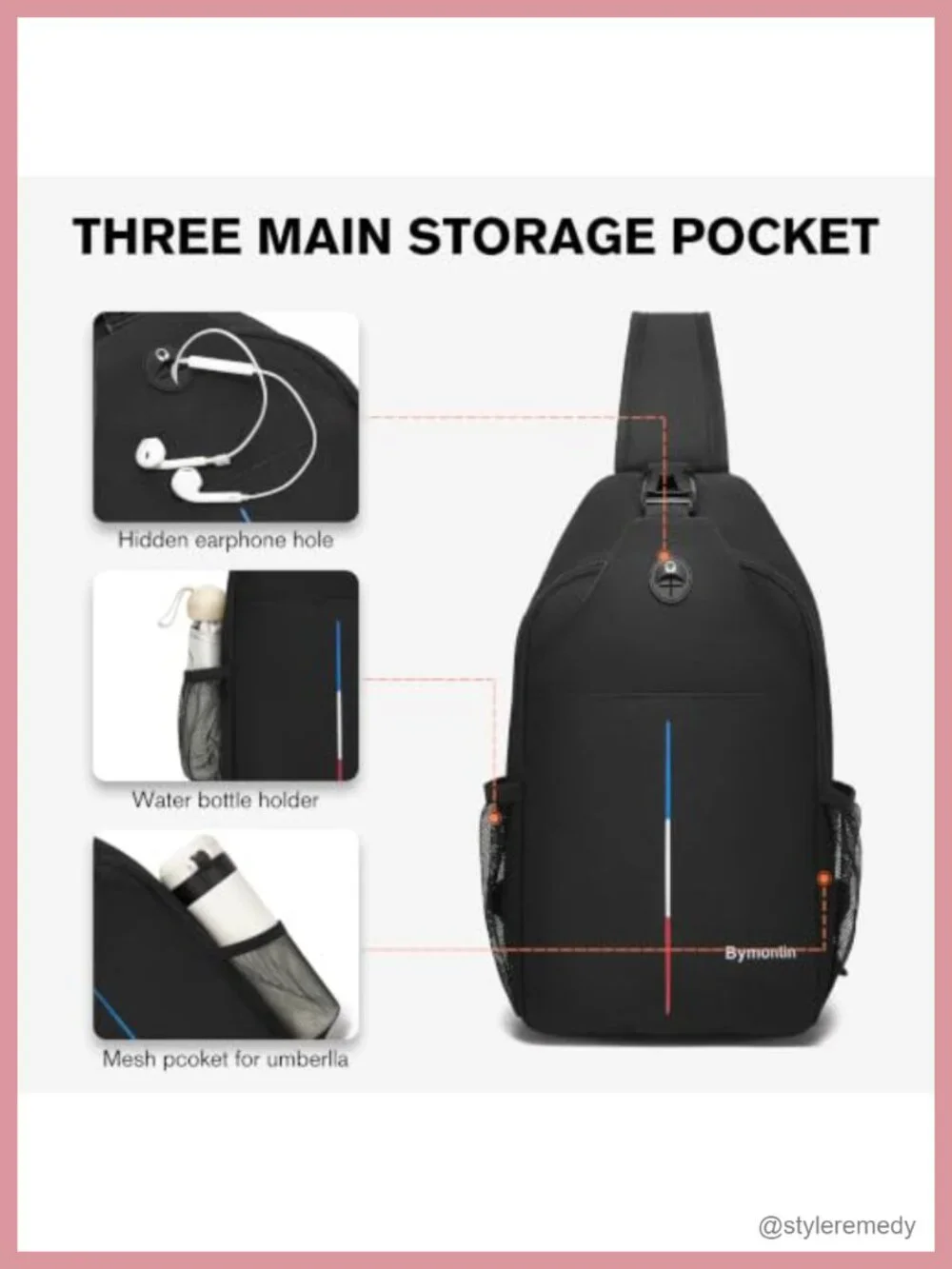 Crossbody Sling Backpack with Touch Screen Phone Pocket, Chest Bag for
